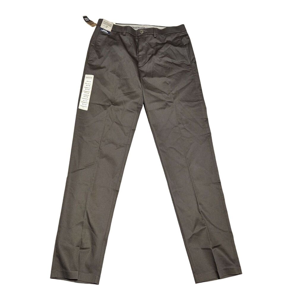 Haggar Men's NWT Premium Gray Khaki Pants Size 34X34 Comfort Stretch Strait Fit